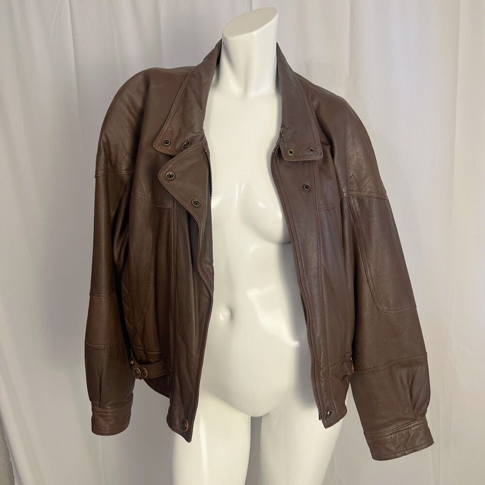 Vintage Adventure Bound by Wilson't Brown Leather Bomber Jacket Size L - Picture 3 of 8